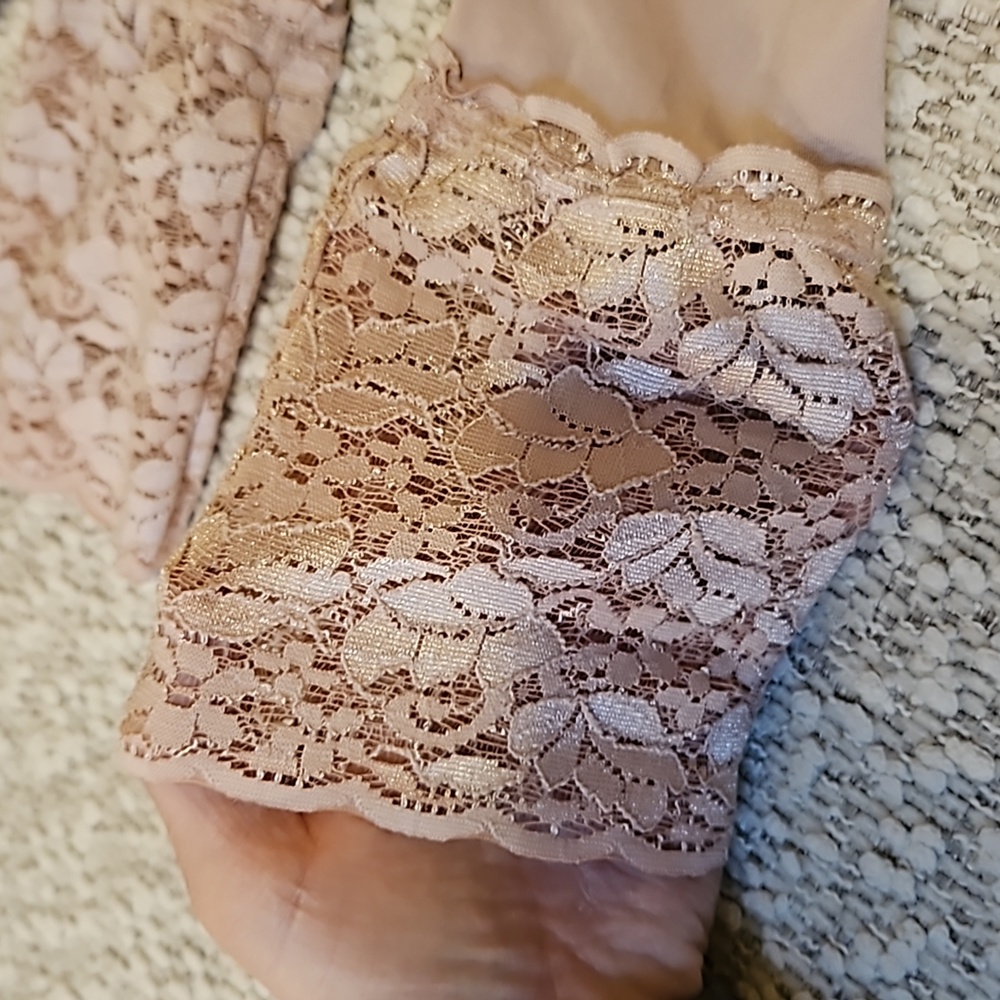 HUE Tights Footless Lace Cuffs Blush Pink Mauve Dusty Rose Tites Sz XS / S - Picture 4 of 6